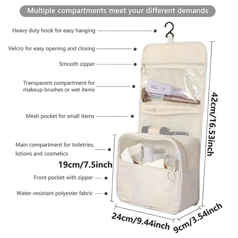 Waterproof Hanging Travel Makeup Bag, Foldable Toiletry Organizer With Hook made from durable polyester
