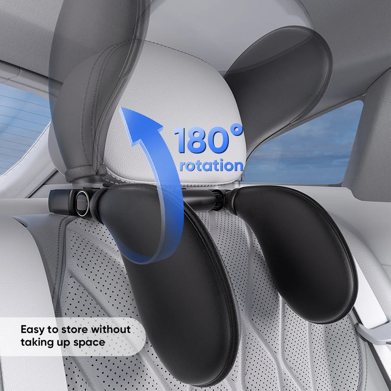 Car Headrest Pillow, Thick Memory Foam Neck Support, 180° Adjustable, Foldable Travel Cushion with adjustable width for adults and children