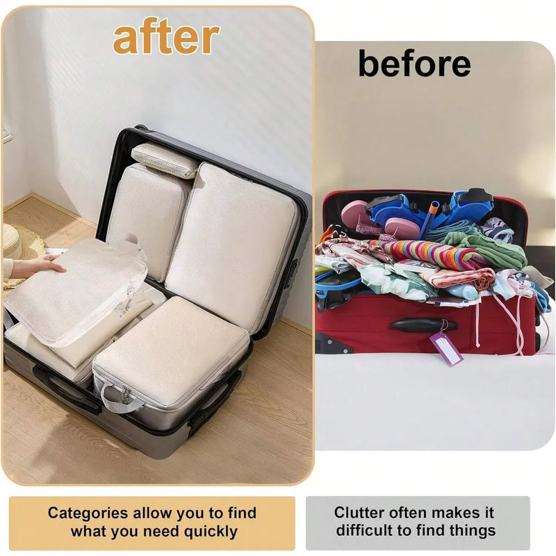 4/6-Piece Compression Packing Cubes, Waterproof Polyester Travel Luggage Organizer Bags set arranged for organized suitcase packing