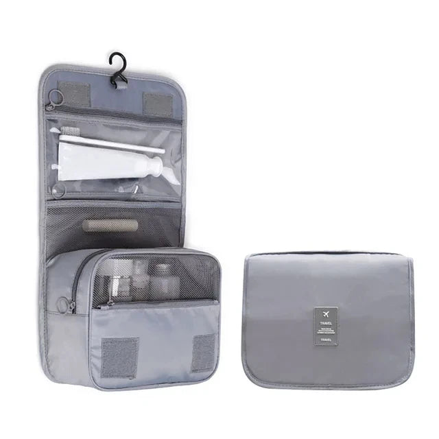 Waterproof Hanging Travel Makeup Bag, Foldable Toiletry Organizer With Hook made from durable polyester for travel and home use