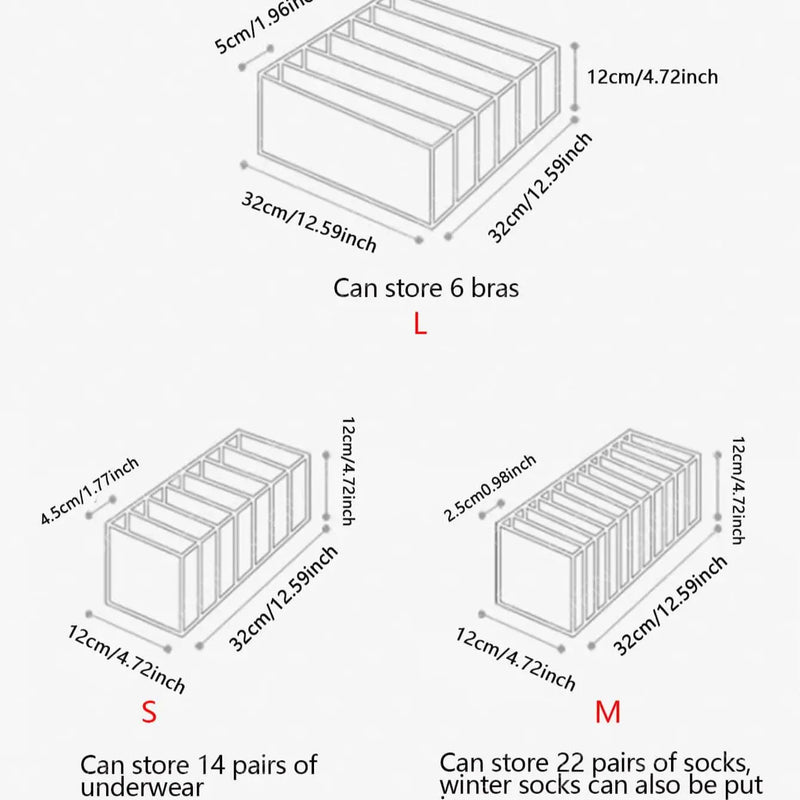 Foldable Drawer Organizer Box For Socks, Underwear, Bras, And Jeans, 7/9/11 Grids with space-saving foldable design
