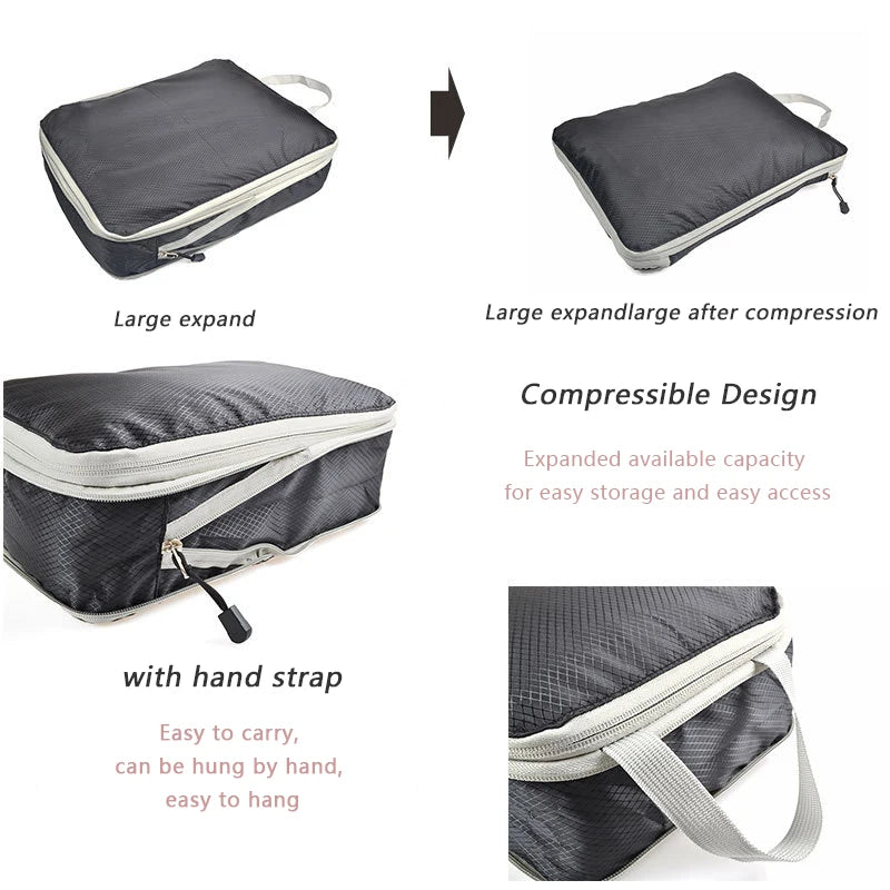 Foldable Compression Packing Cubes, Waterproof Oxford Travel Bags With Handles, Luggage Organizer for neatly sorting clothes and travel essentials