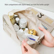Waterproof Hanging Travel Makeup Bag, Foldable Toiletry Organizer With Hook hanging from a bathroom hook