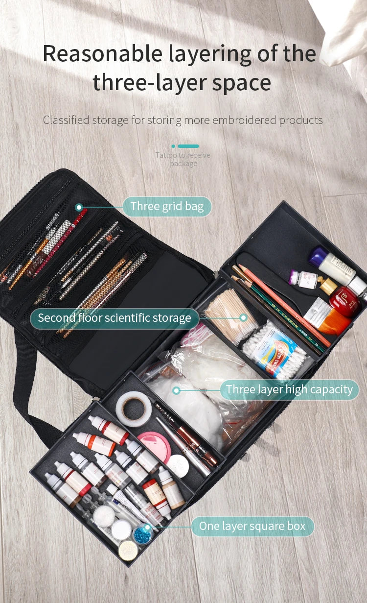 4-Tier Makeup Train Case, Portable Cosmetic Organizer, Adjustable Nail Storage Travel Bag with spacious multi-level compartments