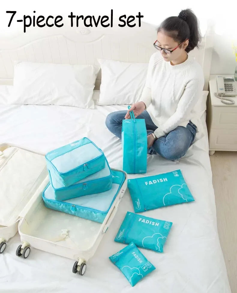 7-Piece Travel Packing Cubes Set, Waterproof PVC Luggage Organizer Bags For Clothes And Shoes for organizing clothes, shoes, and accessories