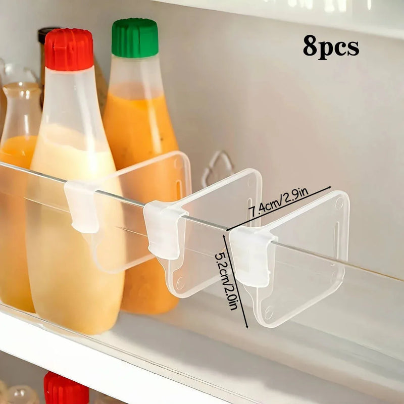 4/8Pcs Adjustable Refrigerator Storage Dividers, Plastic Fridge Separators For Bottles And Cans featuring compact white plastic dividers for fridge shelves