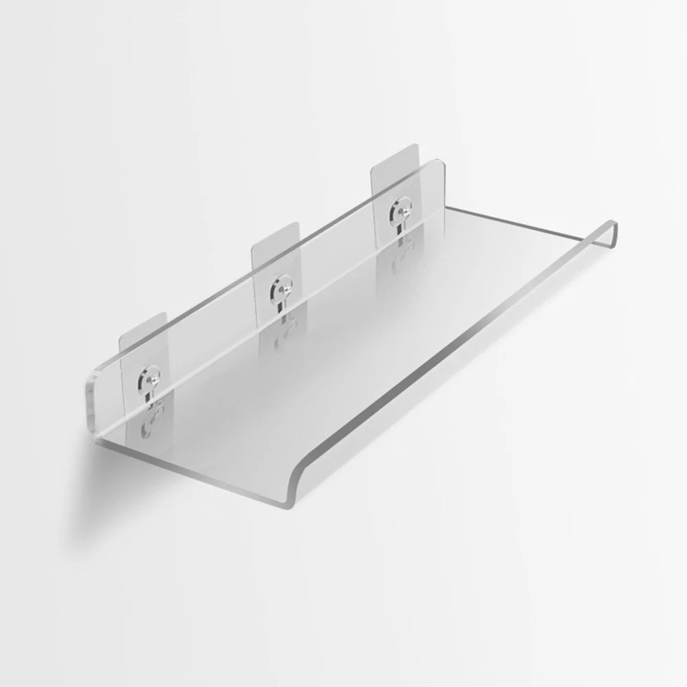 Clear Acrylic Floating Wall Shelf, Self-Adhesive Bathroom Organizer, Single-Tier Storage