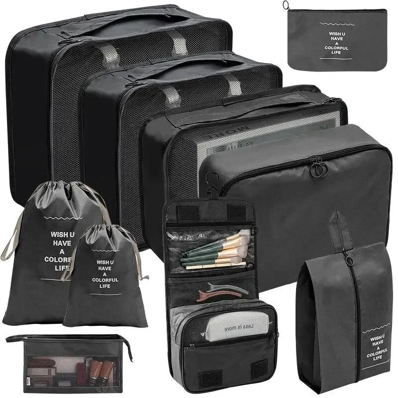 7/10-Piece Oxford Travel Organizer Set, Packing Cubes, Shoe Pouches, Foldable Luggage Bags with separate shoe storage