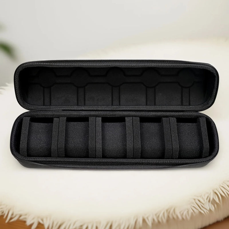 5-Slot Watch Travel Case With Velvet Pillow Inserts, Hard Shell Organizer For Smartwatches, Black with soft velvet pillow inserts