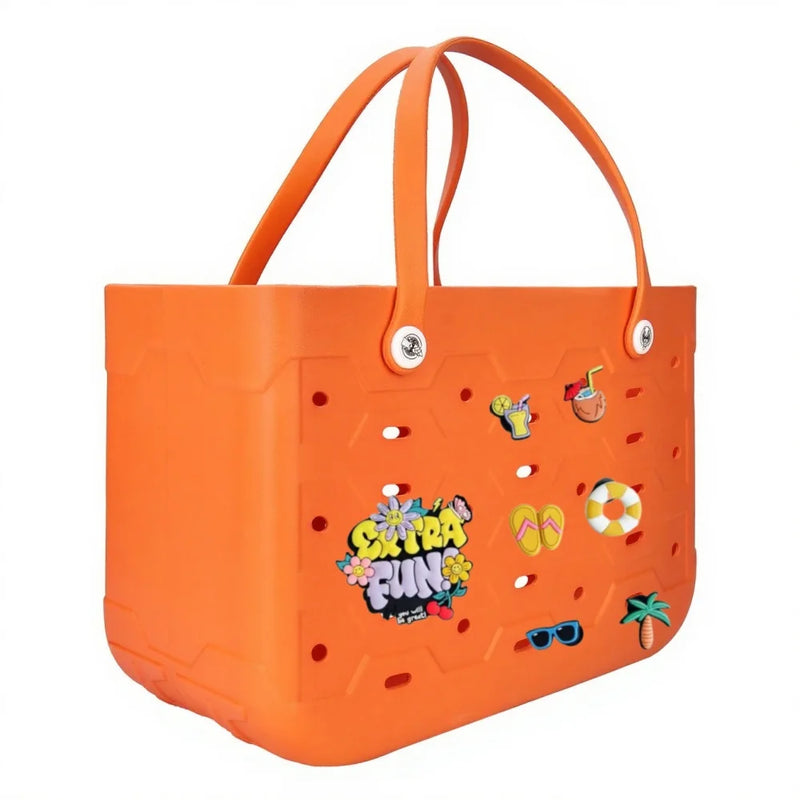 Unisex PVC Waterproof Tote Bag, Hollow-Out Beach Picnic Shopping Storage Basket with breathable hollow-out exterior
