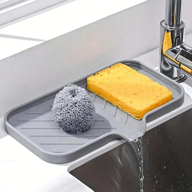 1/2Pcs Silicone Sink Caddy Tray With Drainage, Sponge Soap Holder, Space-Saving Kitchen Organizer with built-in drainage slots
