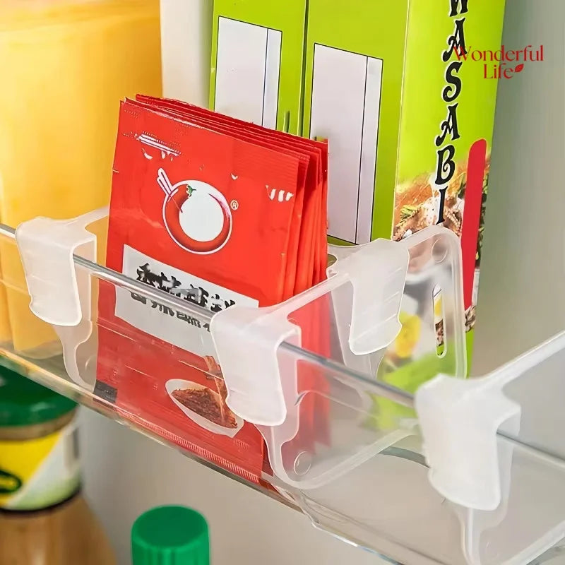 4/8Pcs Adjustable Refrigerator Storage Dividers, Plastic Fridge Separators For Bottles And Cans product set measuring 7.7 x 5.5 cm