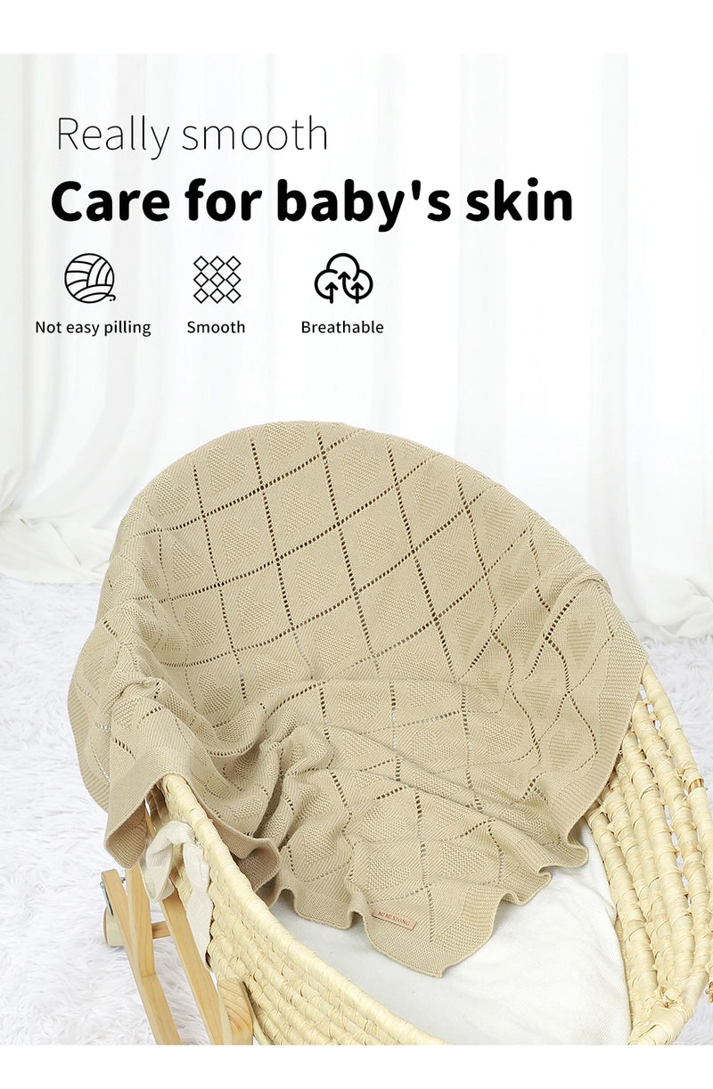 Soft Cotton Baby Blanket 90x70cm Newborn Knit Swaddle Wrap For Stroller Nursery displayed in a nursery setting
