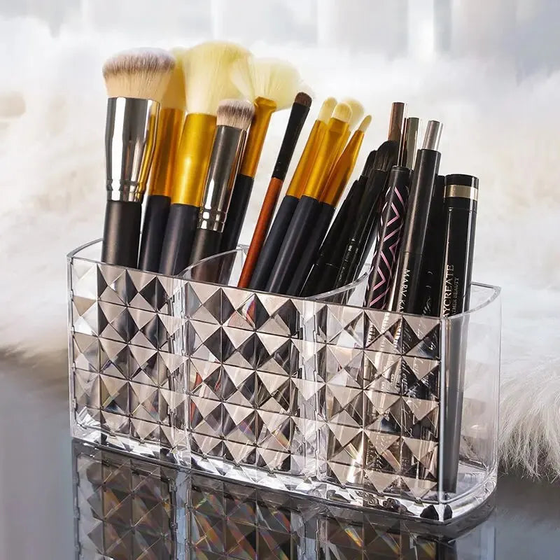 Diamond Patterned 3-Grid Transparent Storage Box, Cosmetic And Bathroom Organizer for makeup, skincare, and bathroom essentials