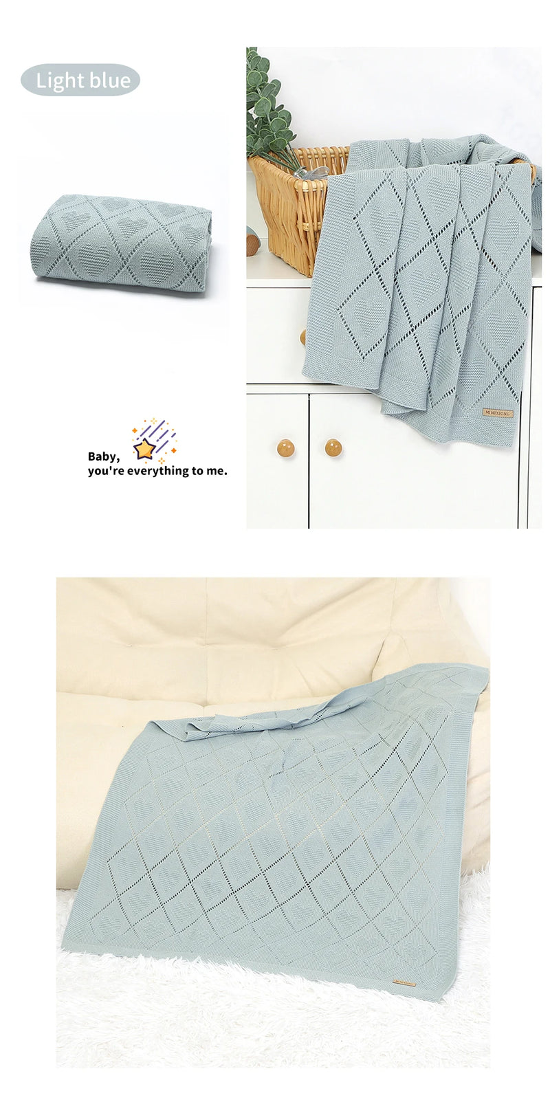 Soft Cotton Baby Blanket 90x70cm Newborn Knit Swaddle Wrap For Stroller Nursery in a lightweight cotton knit design