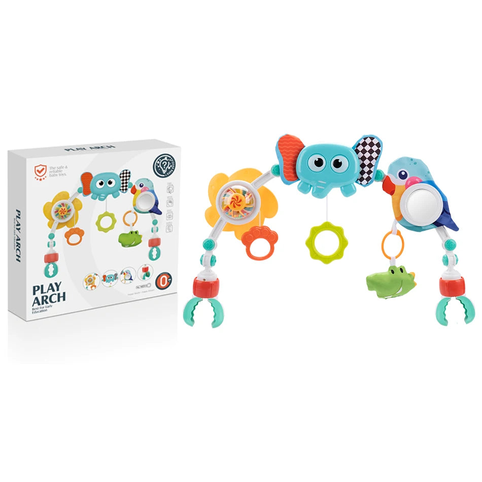 Adjustable Baby Stroller Toy Arch With Detachable Animal Toys For Car Seat, Crib And Sensory Play