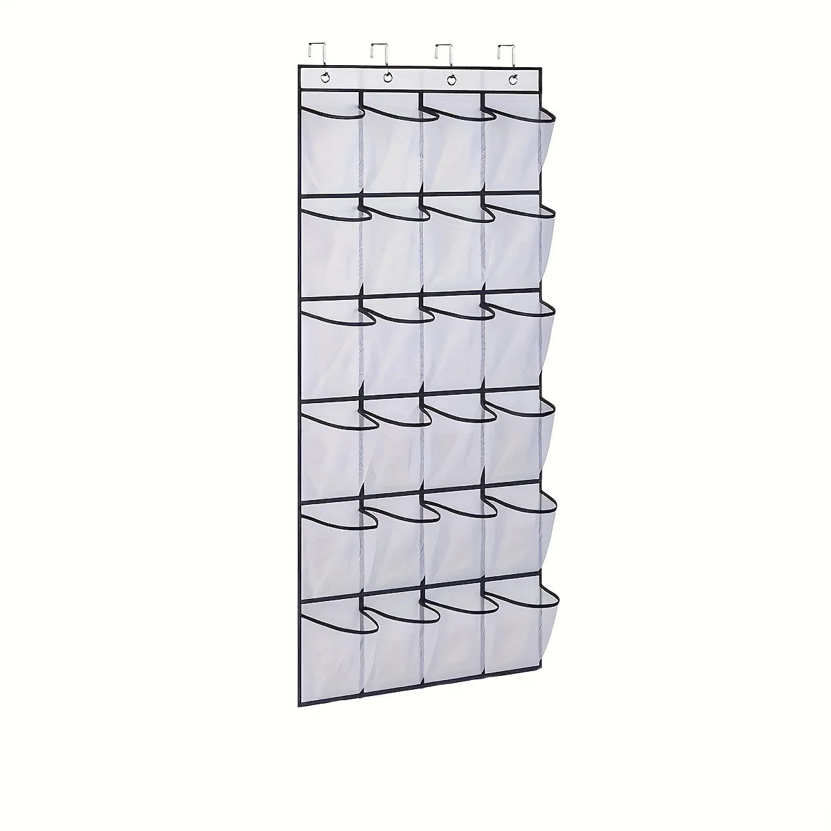 Over-the-Door Shoe Organizer, 12-Pair Foldable Rack With Clear Mesh Pockets, Space-Saving
