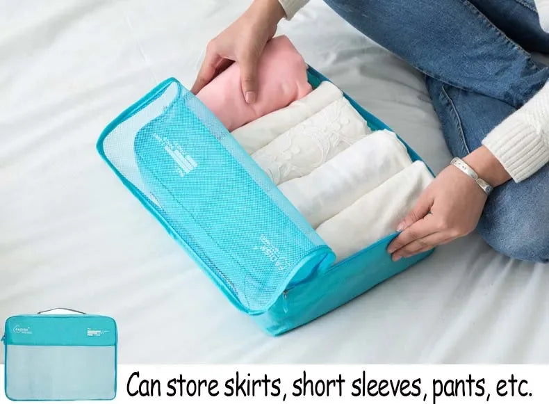 7-Piece Travel Packing Cubes Set, Waterproof PVC Luggage Organizer Bags For Clothes And Shoes with foldable transparent organizers for clothes and travel essentials
