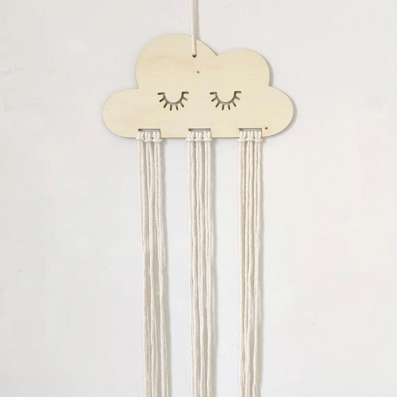 Solid Wood Cloud Ornament Jewelry Hairpin Bow Storage Holder, Rustic Decorative Organizer for jewelry and hair accessories