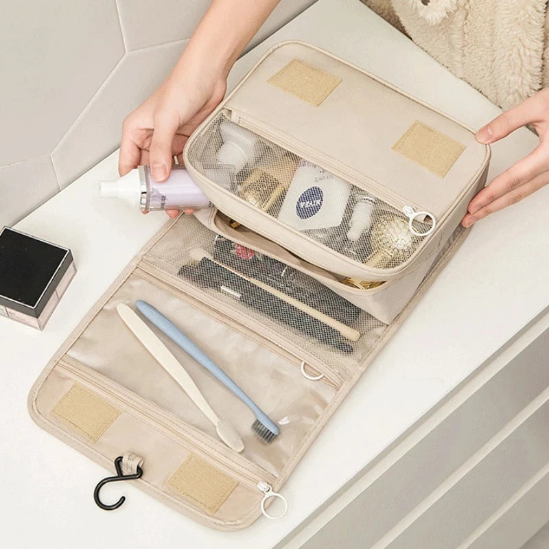 Waterproof Hanging Travel Makeup Bag, Foldable Toiletry Organizer With Hook for travel, home, gym, and weekend use