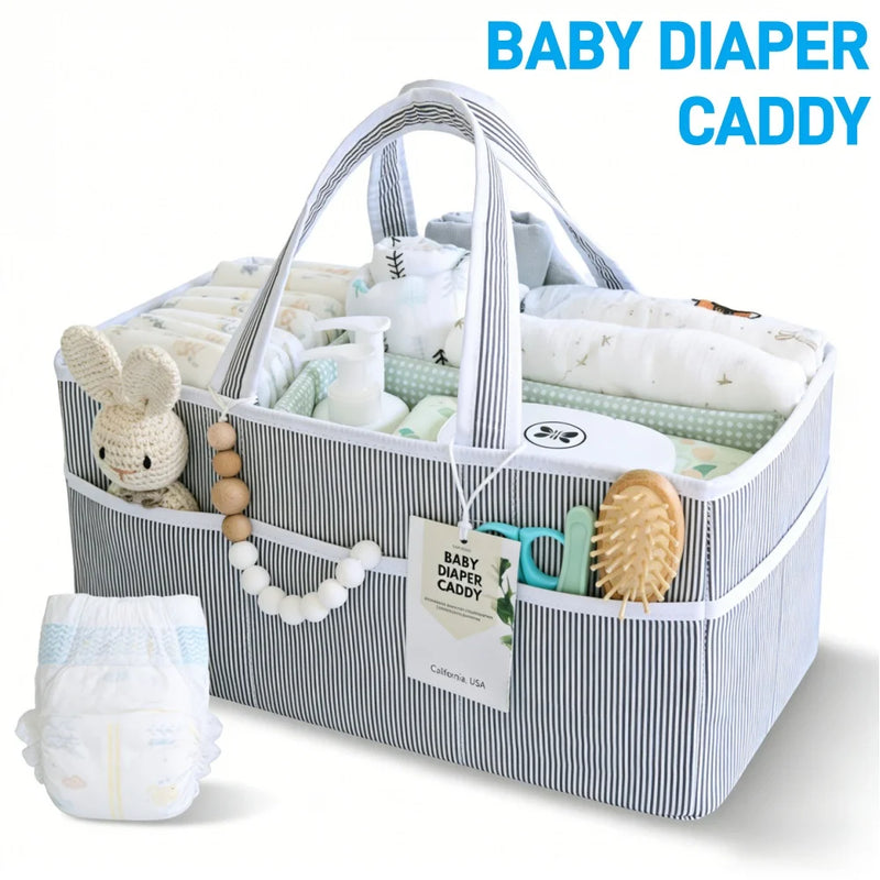 Baby Diaper Caddy Organizer, Organic Cotton Storage Basket For Newborn Essentials for neat nursery and changing table storage