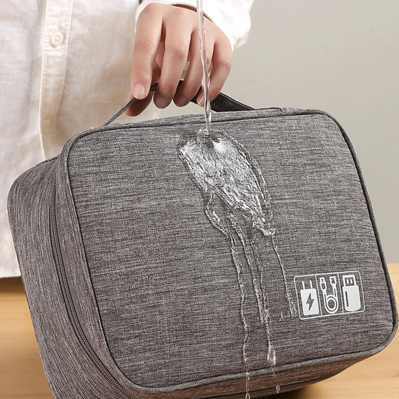 Waterproof EVA Cable Organizer Bag, Portable Electronics Travel Case For USB Chargers shown as a compact storage case for cables and chargers