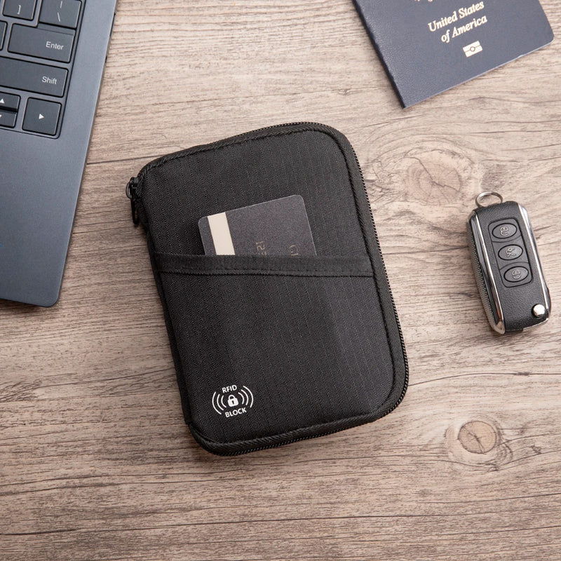 RFID Blocking Passport Holder Travel Wallet, Nylon Document Organizer For Men And Women featuring lightweight nylon construction