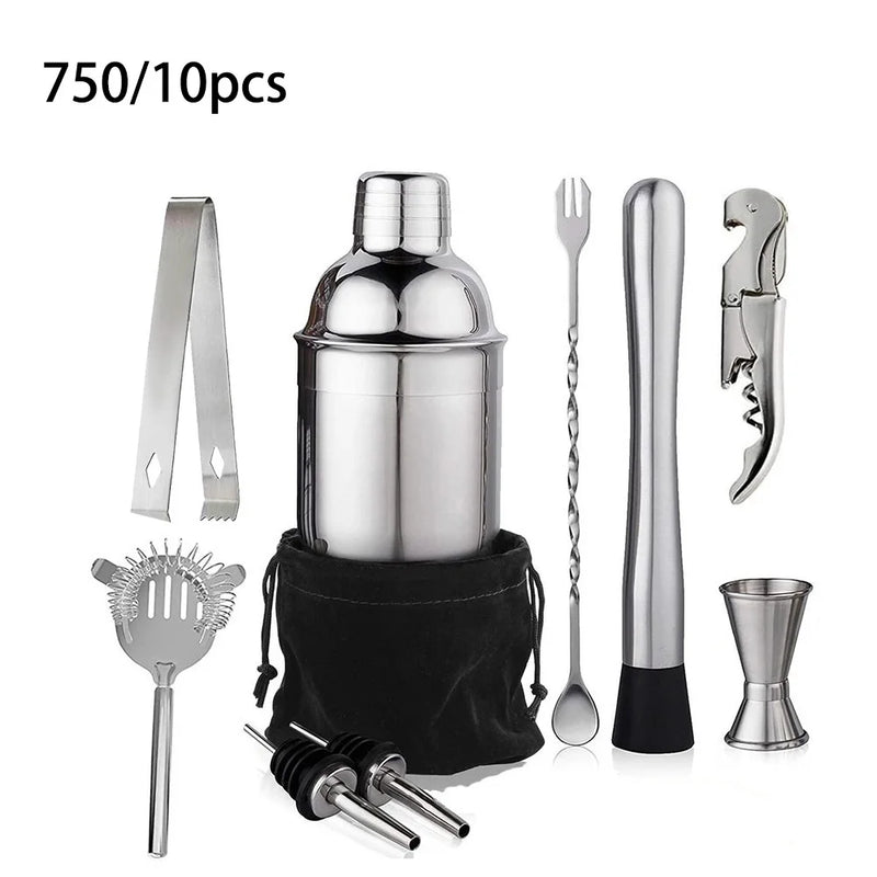 6/7/10-Piece Stainless Steel Cocktail Shaker Set, 304 Bartending Tools With Storage Bag for mixing, measuring, and straining cocktails