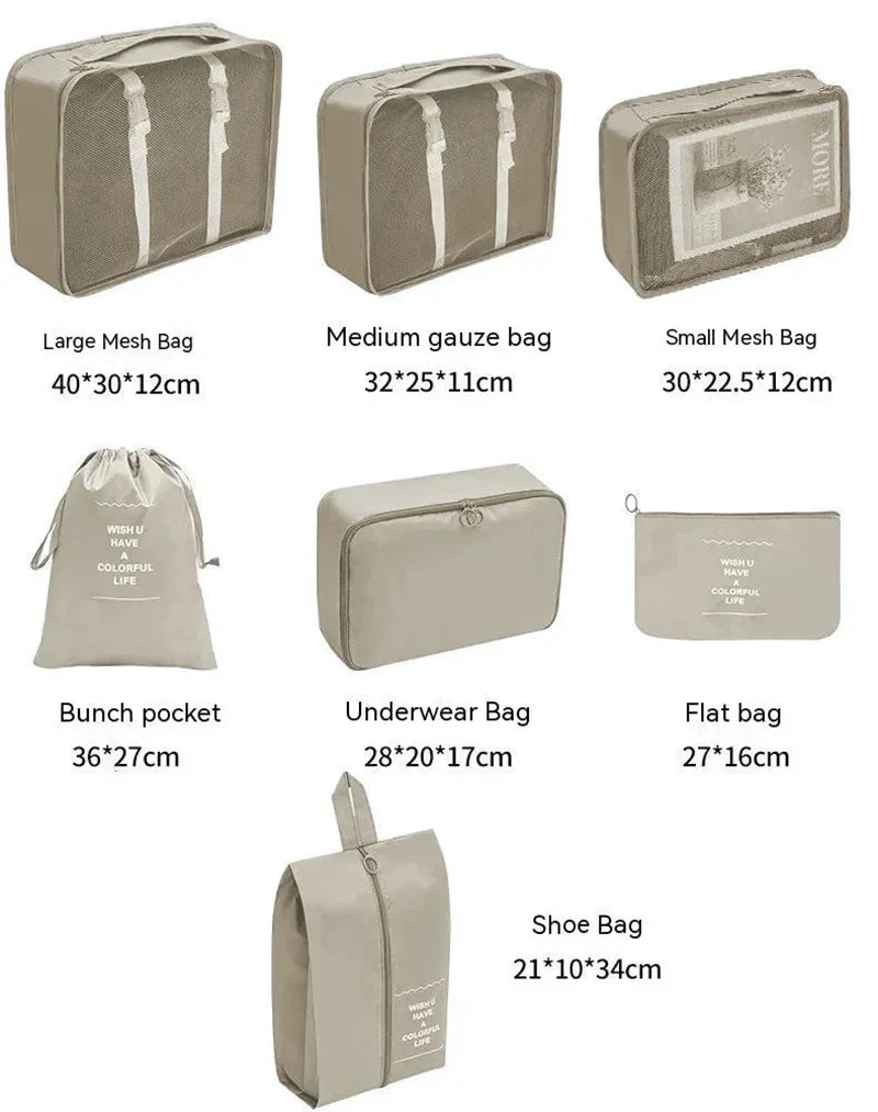 7/10-Piece Oxford Travel Organizer Set, Packing Cubes, Shoe Pouches, Foldable Luggage Bags made from durable Oxford fabric