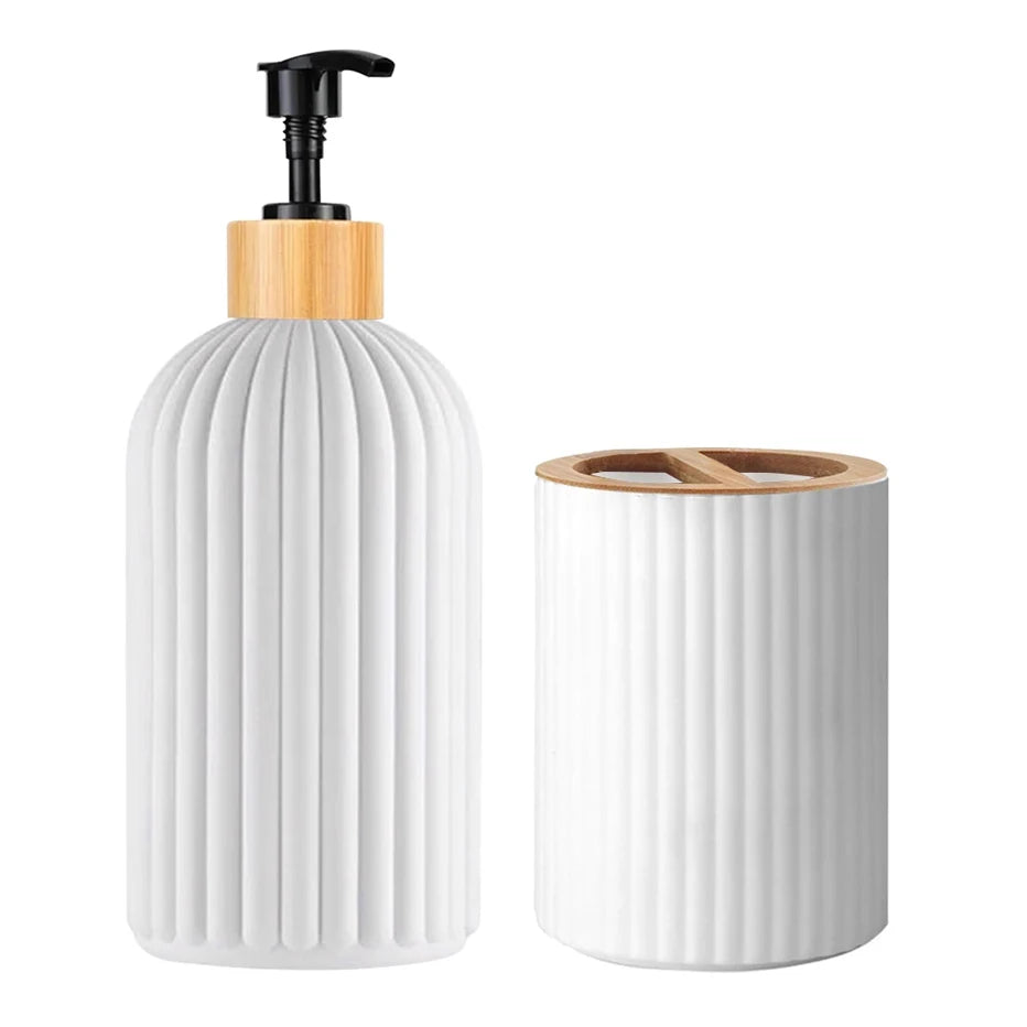 3-In-1 Bathroom Countertop Organizer With Soap Dispenser, Cotton Ball Box & Toothbrush Holder