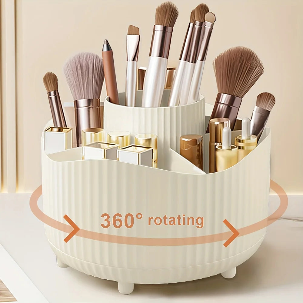 360° Rotating Makeup Brush Holder, 5-Slot Cosmetic Organizer For Vanity, Bathroom & Desk