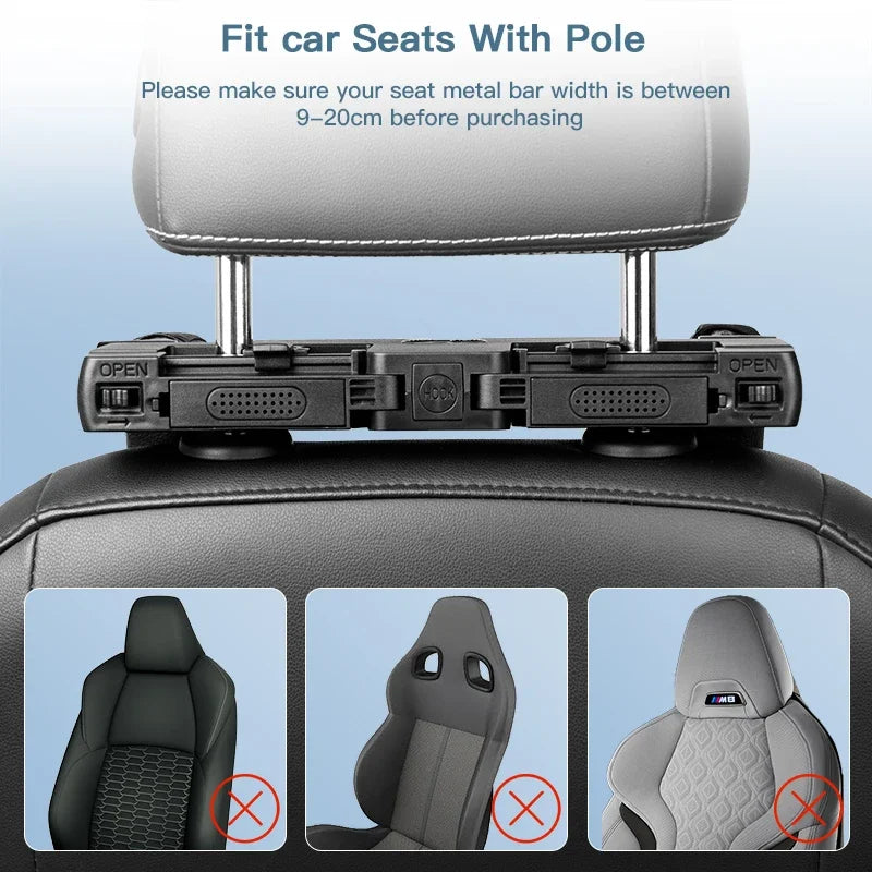 Car Headrest Pillow, Thick Memory Foam Neck Support, 180° Adjustable, Foldable Travel Cushion shown installed on a vehicle seat for comfortable neck and shoulder support