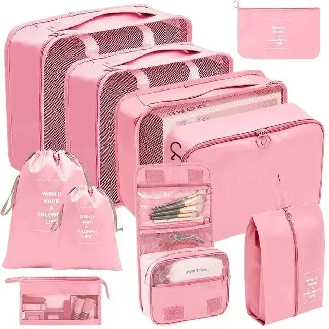 7/10-Piece Oxford Travel Organizer Set, Packing Cubes, Shoe Pouches, Foldable Luggage Bags featuring separate shoe storage pouches