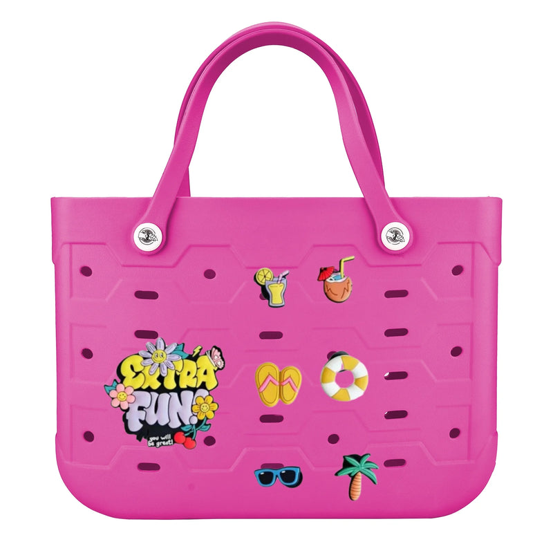 Unisex PVC Waterproof Tote Bag, Hollow-Out Beach Picnic Shopping Storage Basket featuring durable waterproof PVC and an open exterior pocket