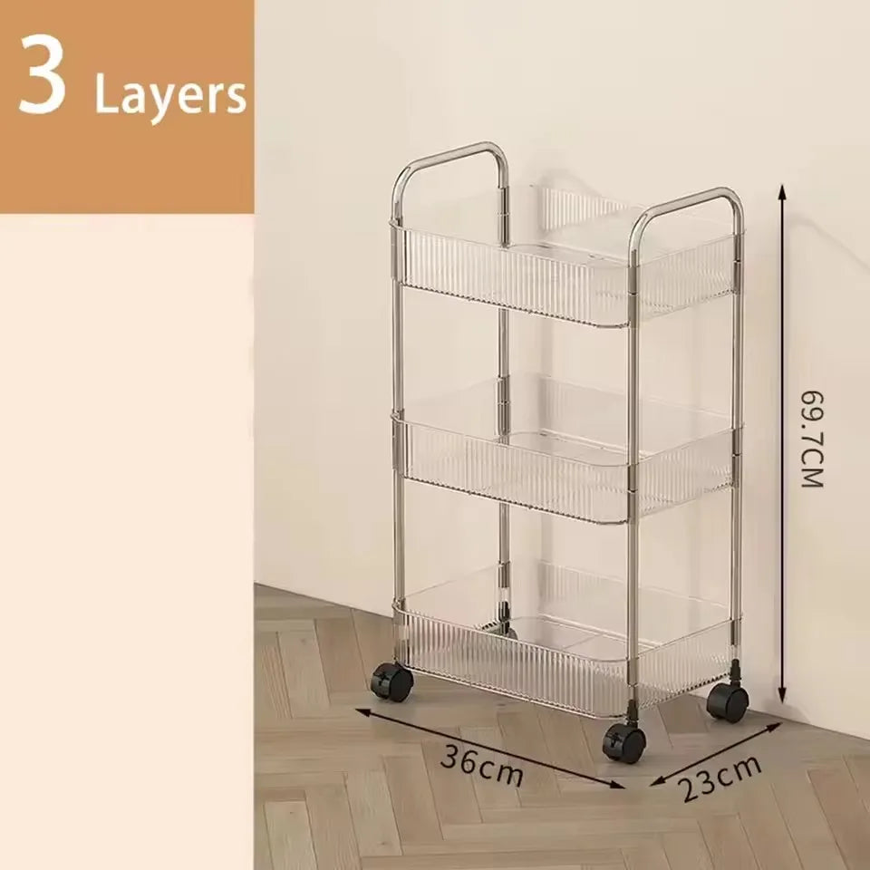 4-Tier Clear Rolling Storage Cart With Wheels, Multipurpose Kitchen, Bathroom & Snack Organizer