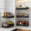 2/3-Tier Kitchen Spice Rack, Countertop Seasoning Organizer With Hooks, Plastic Storage shown organizing spice jars and seasoning bottles on a kitchen counter