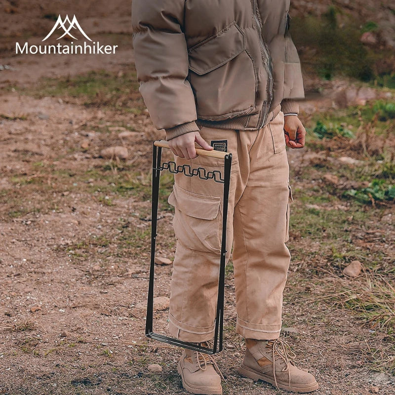 MOUNTAINHIKER Folding Iron Garbage Bag Rack With Wooden Handle, Portable Kitchen Organizer with durable iron frame