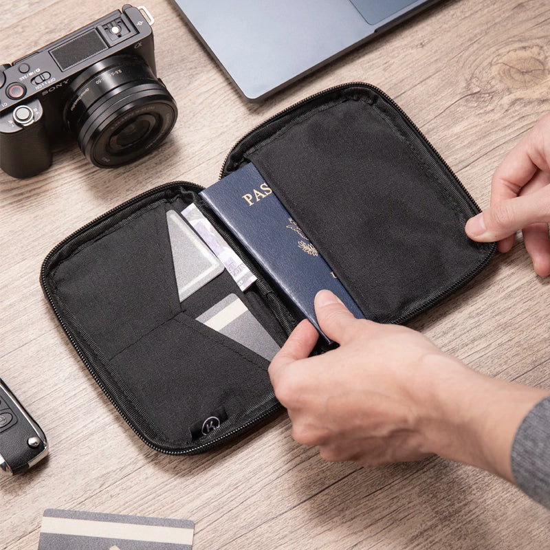 RFID Blocking Passport Holder Travel Wallet, Nylon Document Organizer For Men And Women designed to fit in luggage, backpacks, purses, and pockets