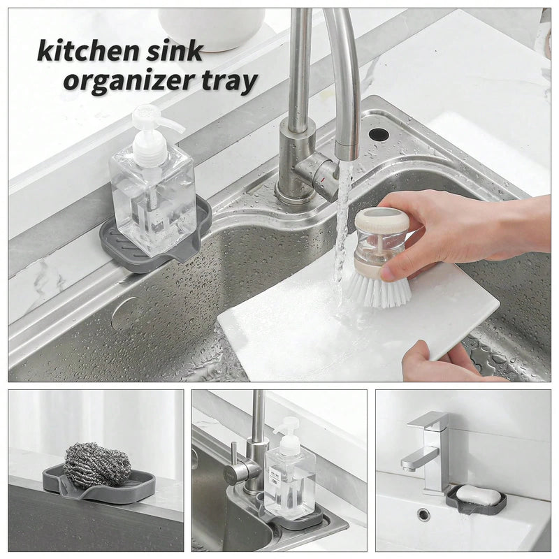 1/2Pcs Silicone Sink Caddy Tray With Drainage, Sponge Soap Holder, Space-Saving Kitchen Organizer showing built-in drainage holes