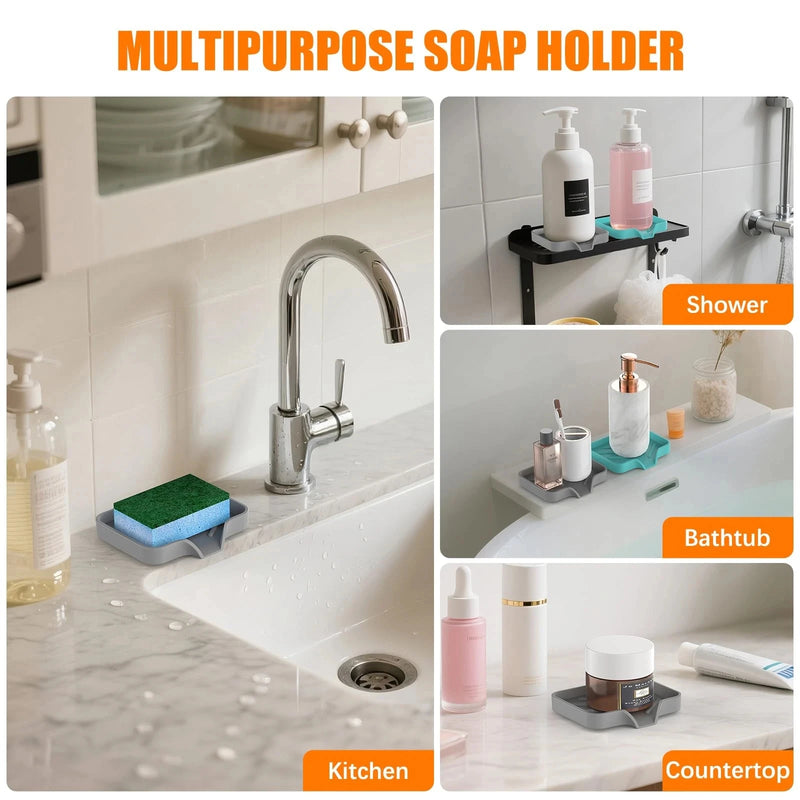 1/2Pcs Silicone Sink Caddy Tray With Drainage, Sponge Soap Holder, Space-Saving Kitchen Organizer for compact countertop storage