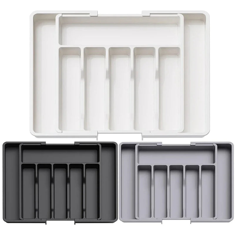 Expandable Kitchen Drawer Organizer, Adjustable 6-8 Compartment BPA-Free Utensil Tray organizing forks, spoons, knives, and kitchen tools