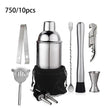 6/7/10-Piece Stainless Steel Cocktail Shaker Set, 304 Bartending Tools With Storage Bag featuring a complete home bar tool collection
