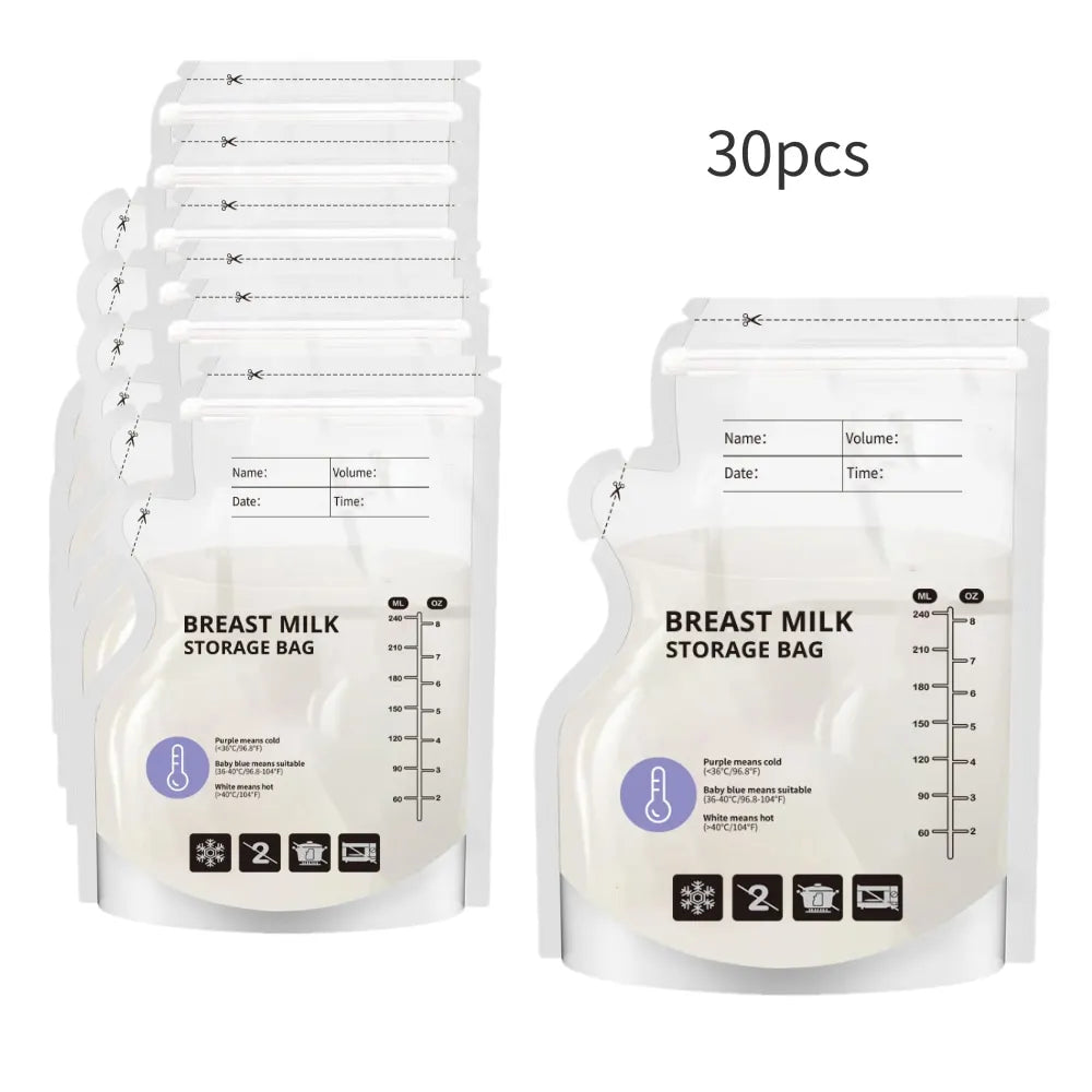 30-Piece 240/250ml Breast Milk Storage Bags, BPA-Free Leakproof Self-Standing Freezer Bags