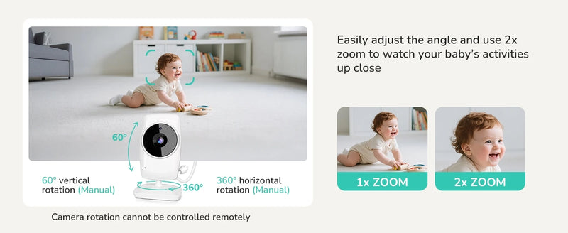 3.2-Inch Video Baby Monitor With Camera, Night Vision, 2-Way Audio, Temp, 2X Zoom & Lullabies with infrared night vision for monitoring a baby after dark