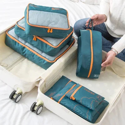 7-Piece Travel Packing Cubes Set, Waterproof PVC Luggage Organizer Bags For Clothes And Shoes featuring foldable clear bags for luggage and home storage