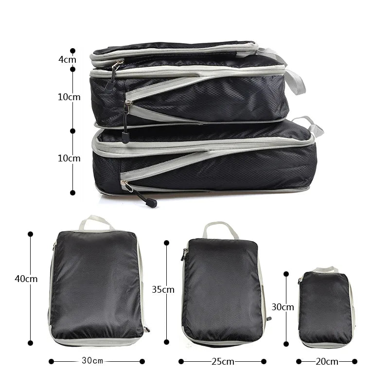Foldable Compression Packing Cubes, Waterproof Oxford Travel Bags With Handles, Luggage Organizer available as a practical travel packing set