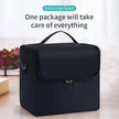 4-Tier Makeup Train Case, Portable Cosmetic Organizer, Adjustable Nail Storage Travel Bag shown closed for organized beauty product storage