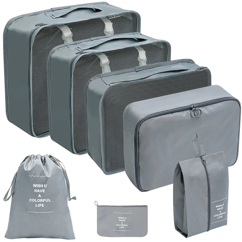 7/10-Piece Oxford Travel Organizer Set, Packing Cubes, Shoe Pouches, Foldable Luggage Bags with foldable space-saving luggage organizers
