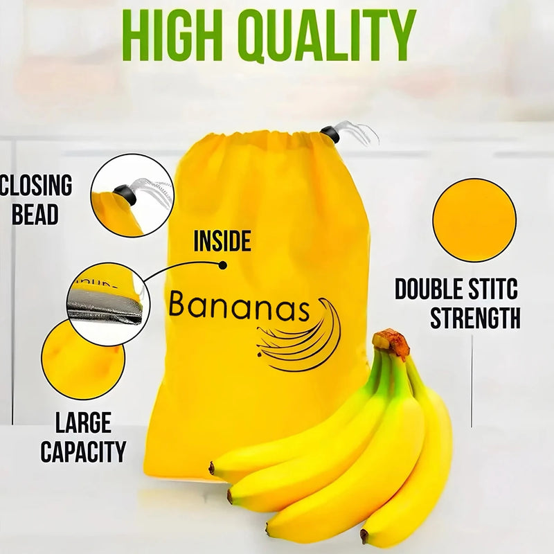 Reusable Yellow Banana Storage Bag, Drawstring Produce Keeper For Fruits & Vegetables with secure drawstring closure