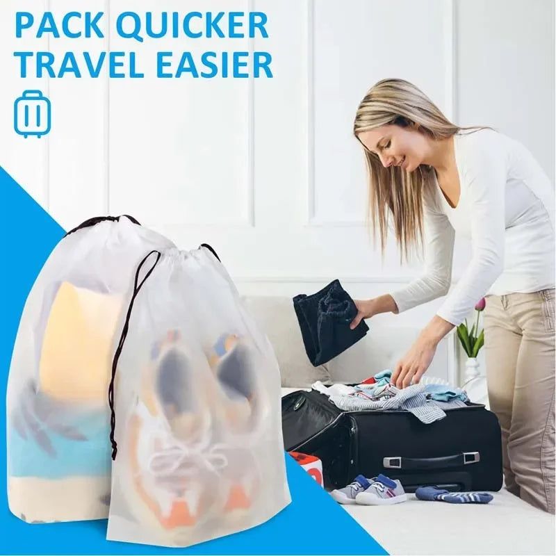 10-Piece Transparent Waterproof Shoe Storage Bags With Drawstring, Travel & Makeup Organizer for suitcase, closet, and gym organization